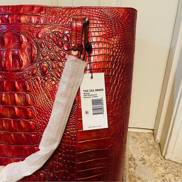 Brahmin Abigail Chili Melbourne Croc-Embossed Tote Bag - Picture 2 of 14